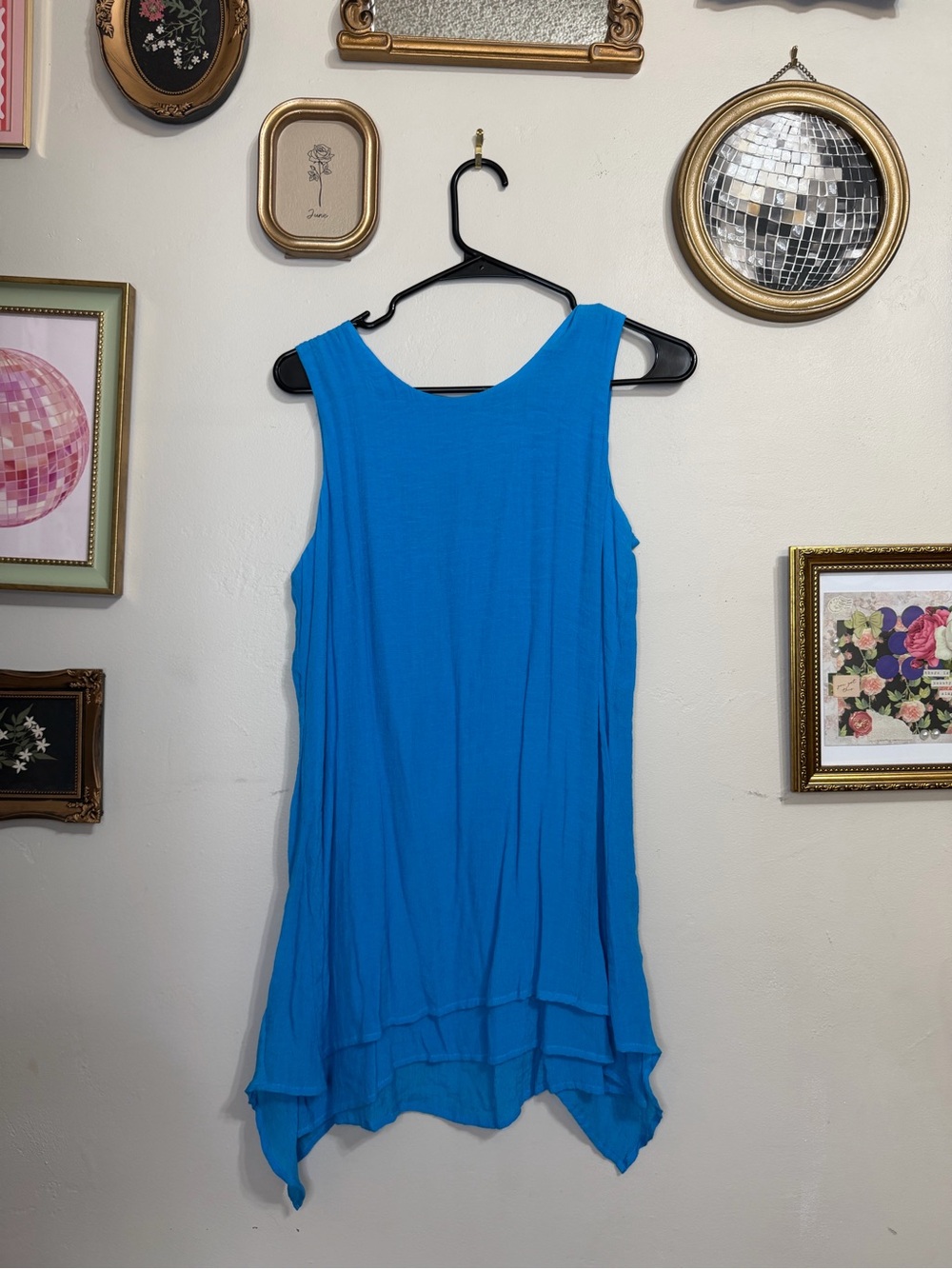 Fever Bright Blue Sleeveless Handkerchief Hem Tank Top